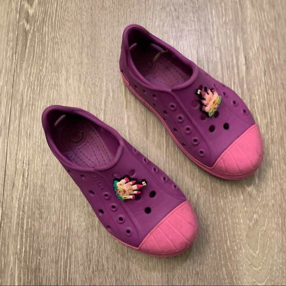 Crocs Bump It Slip On Purple/Pink Water Shoes w/ Jibbitz Toddler Girls Size 10C - Picture 3 of 8